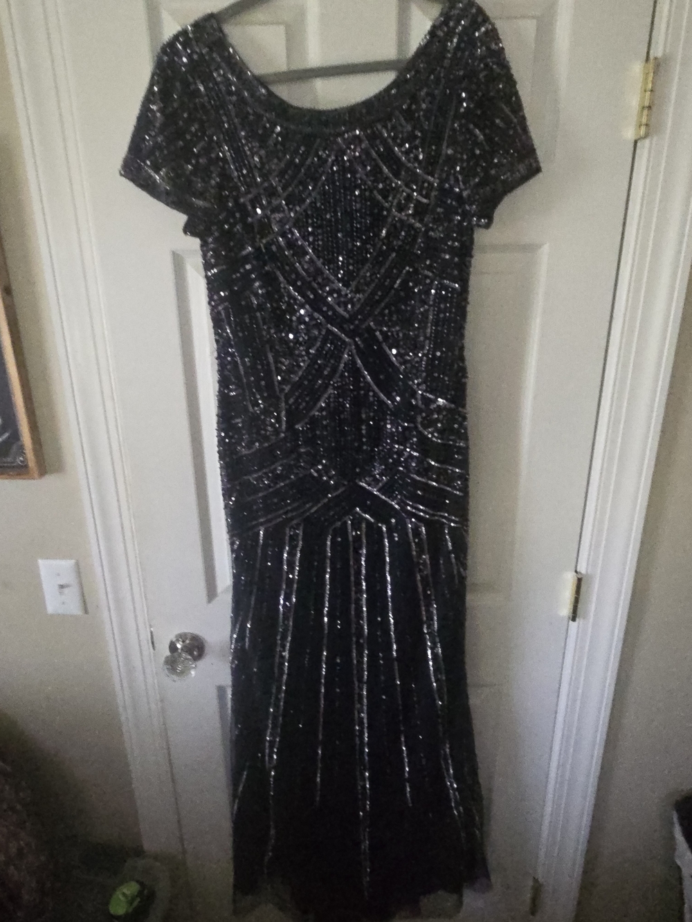 Adrianna Papell Navy and Silver Beaded Maxi Dress